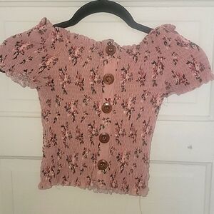 Mauve floral smocked shirt